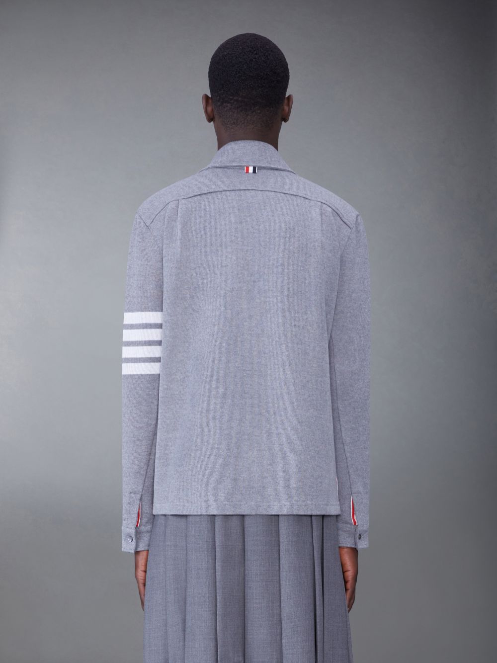 Thom Browne Medium Double Face Cotton Knit 4-Bar Button Down Shirt メンズ ジャケット グレー | TLH24O64092