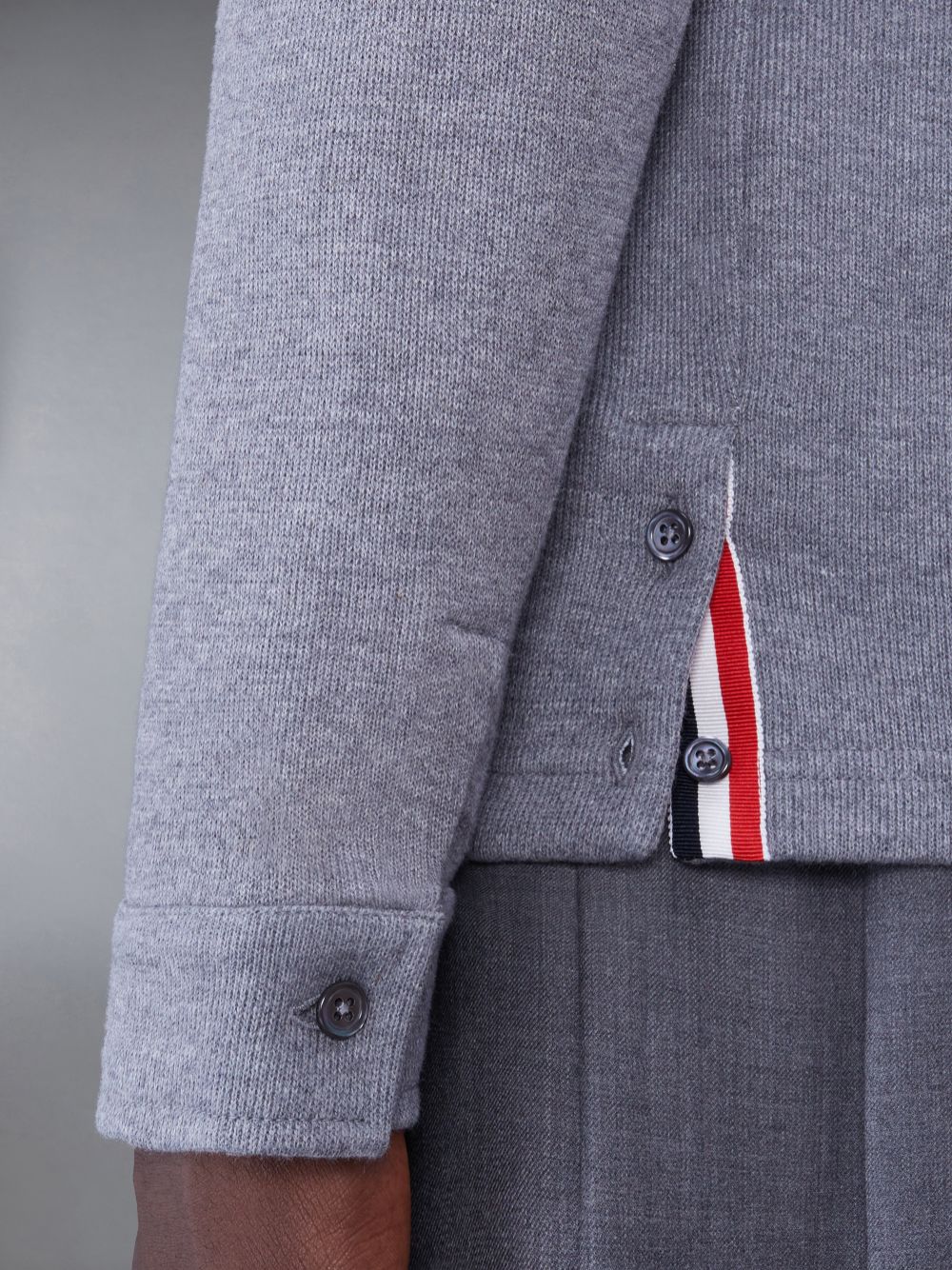 Thom Browne Medium Double Face Cotton Knit 4-Bar Button Down Shirt メンズ ジャケット グレー | TLH24O64092