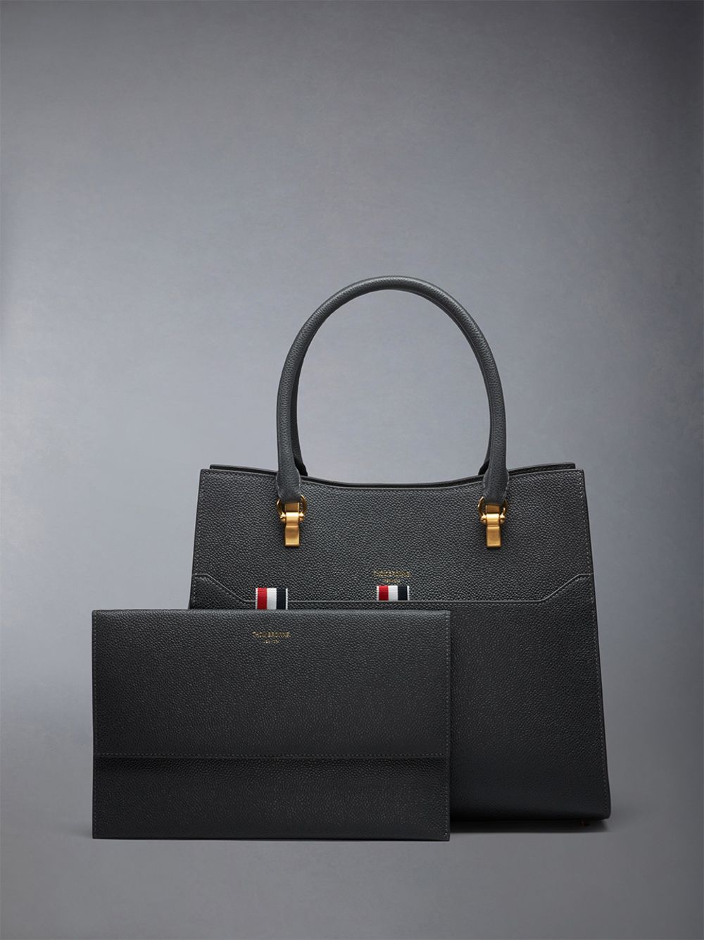 Thom Browne Medium Duet in Pebble Grain Leather レディース トートバッグ グレー | QAM39H11092