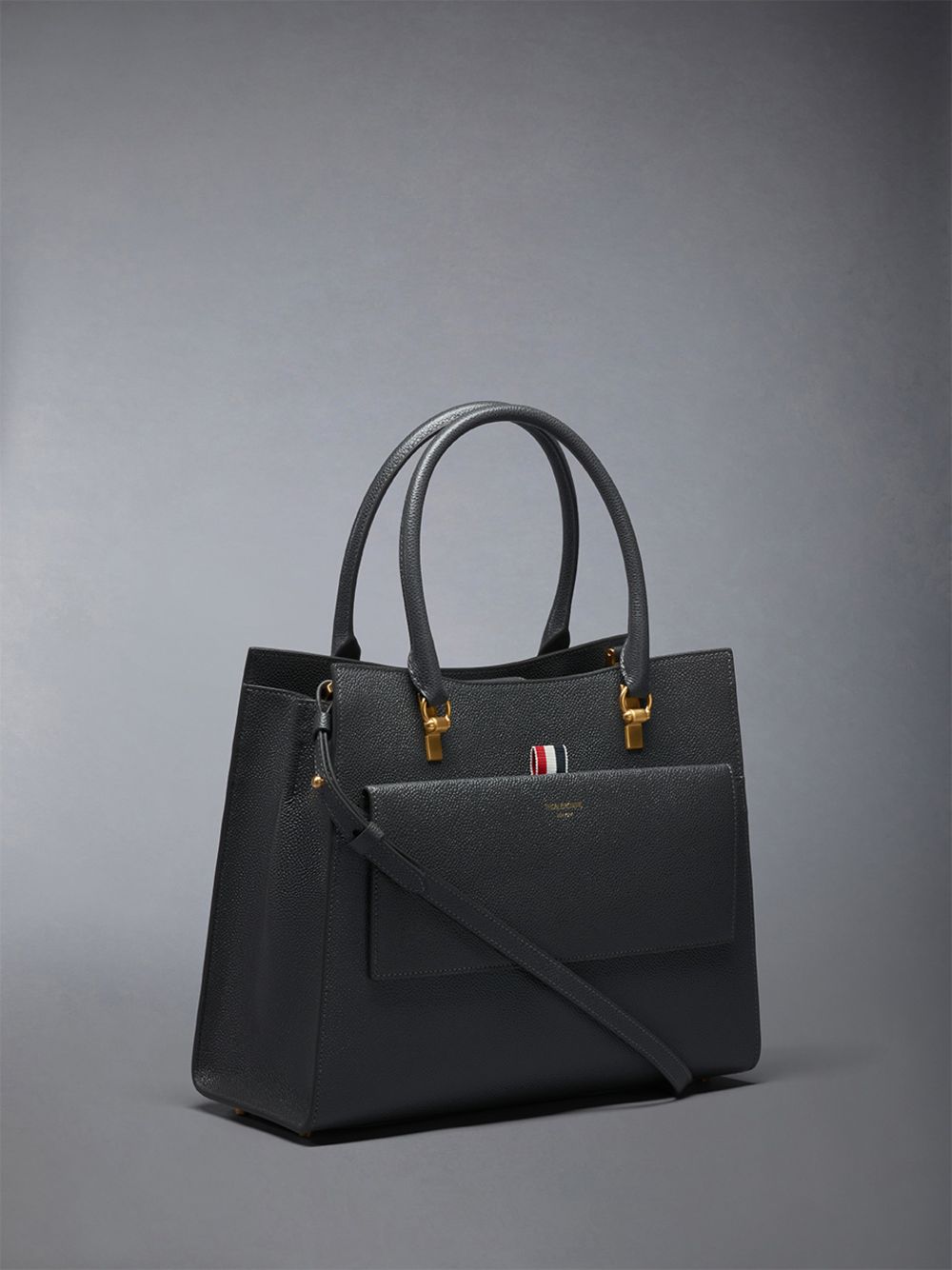 Thom Browne Medium Duet in Pebble Grain Leather レディース トートバッグ グレー | QAM39H11092