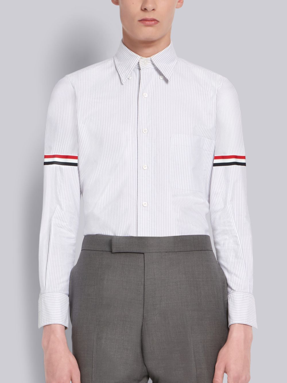 Thom Browne Medium Oxford Cotton University Stripe Grosgrain Armband メンズ シャツ 白 | PWT46J42334