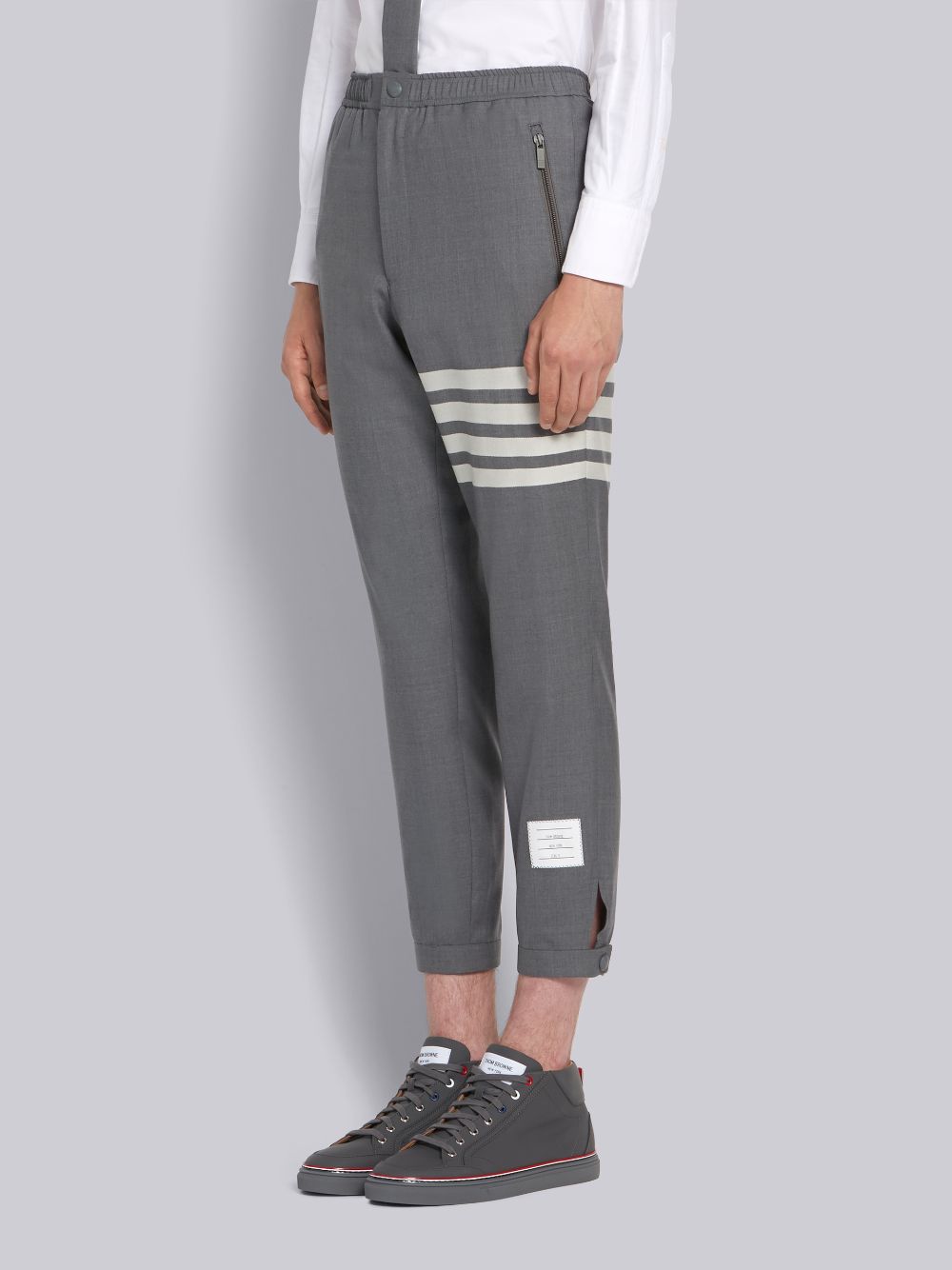 Thom Browne Medium Plain Weave Suiting Snap Front Track メンズ パンツ グレー | NXY40Q78876