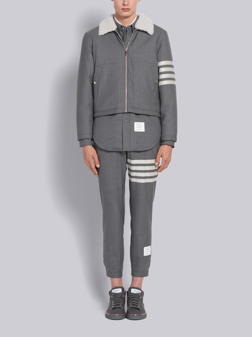 Thom Browne Medium Plain Weave Suiting Snap Front Track メンズ パンツ グレー | NXY40Q78876