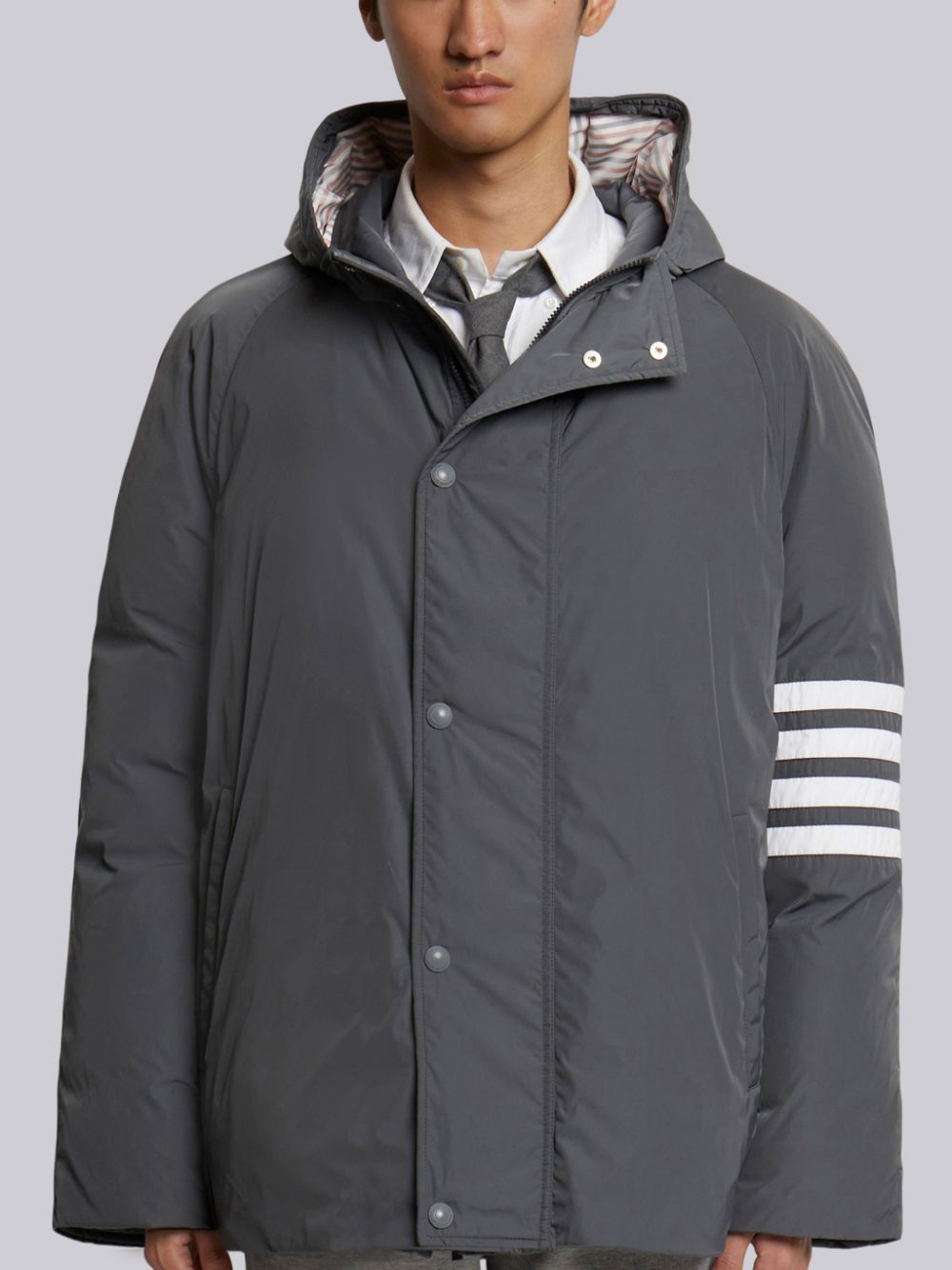 Thom Browne Medium Poly Twill 4-bar Sideline Football メンズ パーカージャケット グレー | LYT52U44390
