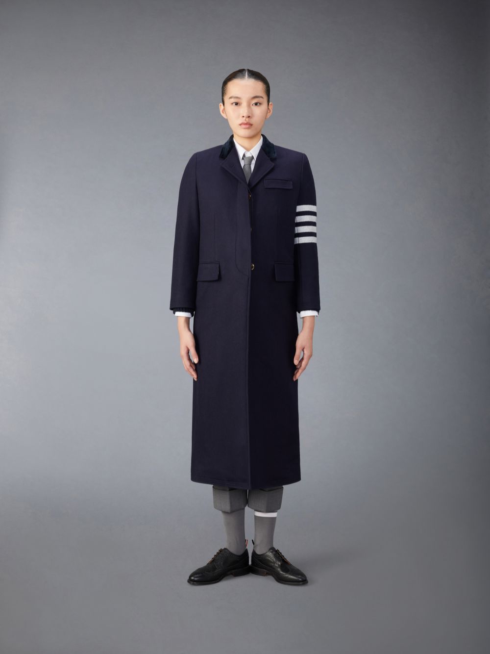 Thom Browne Melton Wool 4-Bar Chesterfield レディース コート ネイビー | VIN09P08265