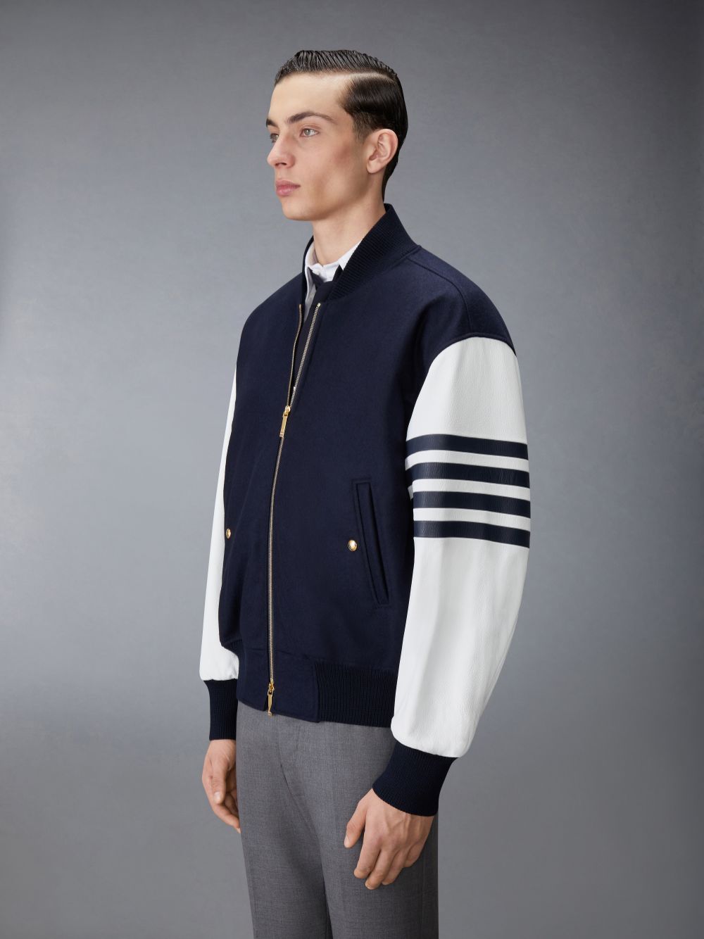 Thom Browne Melton Wool 4-Bar Oversized Blouson メンズ ジャケット ネイビー | IAI05W11267