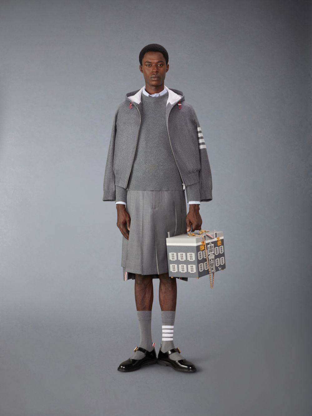 Thom Browne Merino Wool 2 in 1 Half 4-Bar メンズ プルオーバー グレー | XYV36E13890