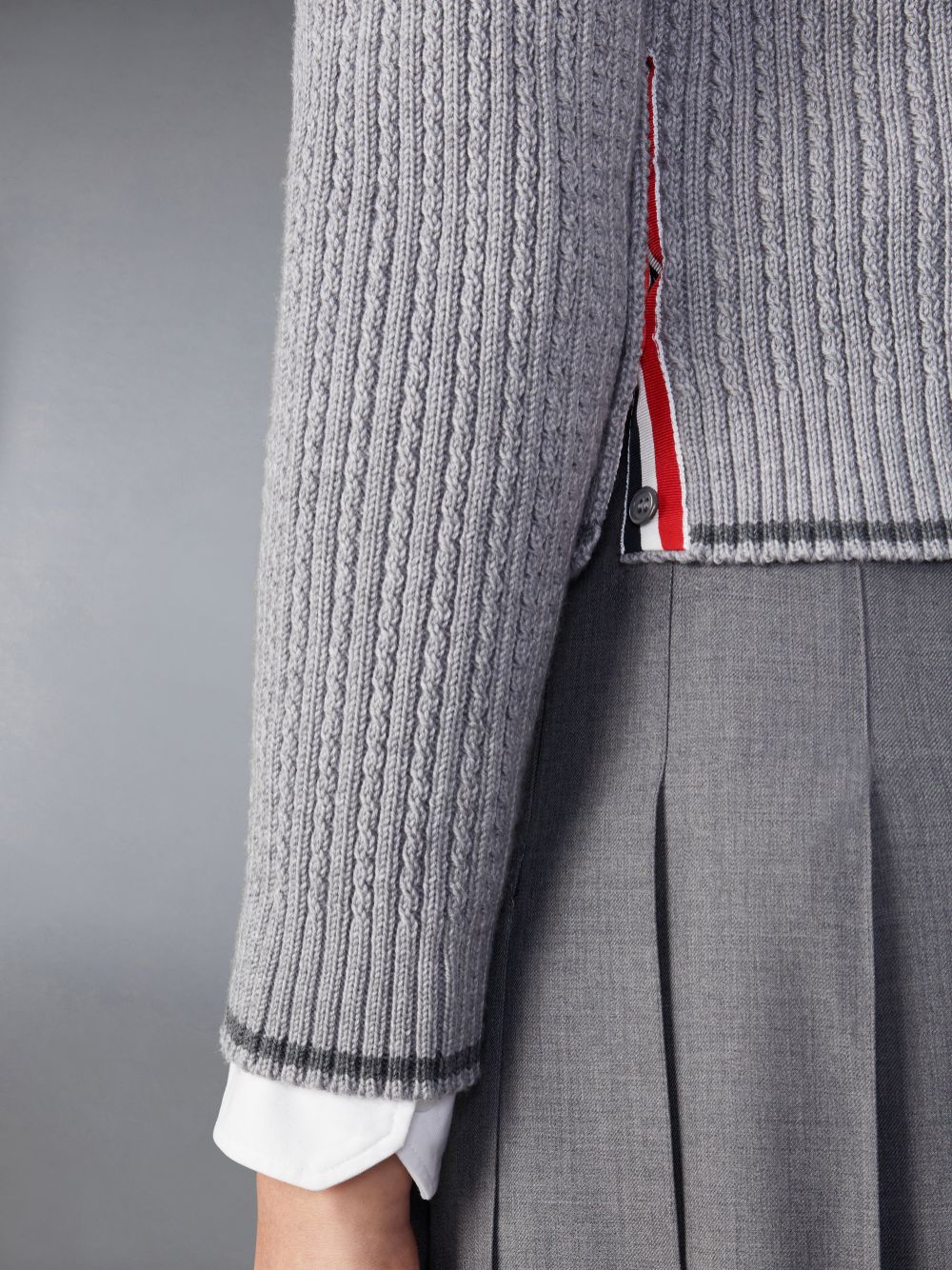 Thom Browne Merino Wool 4-Bar Cropped レディース カーディガン グレー | XHW15G55413