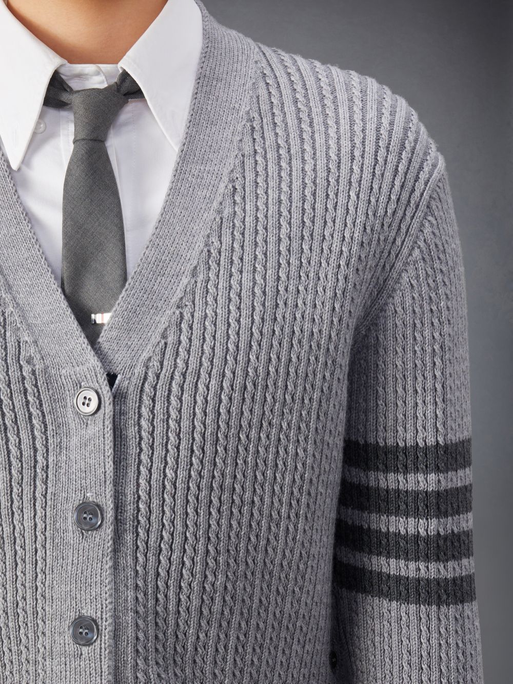 Thom Browne Merino Wool 4-Bar Cropped レディース カーディガン グレー | XHW15G55413