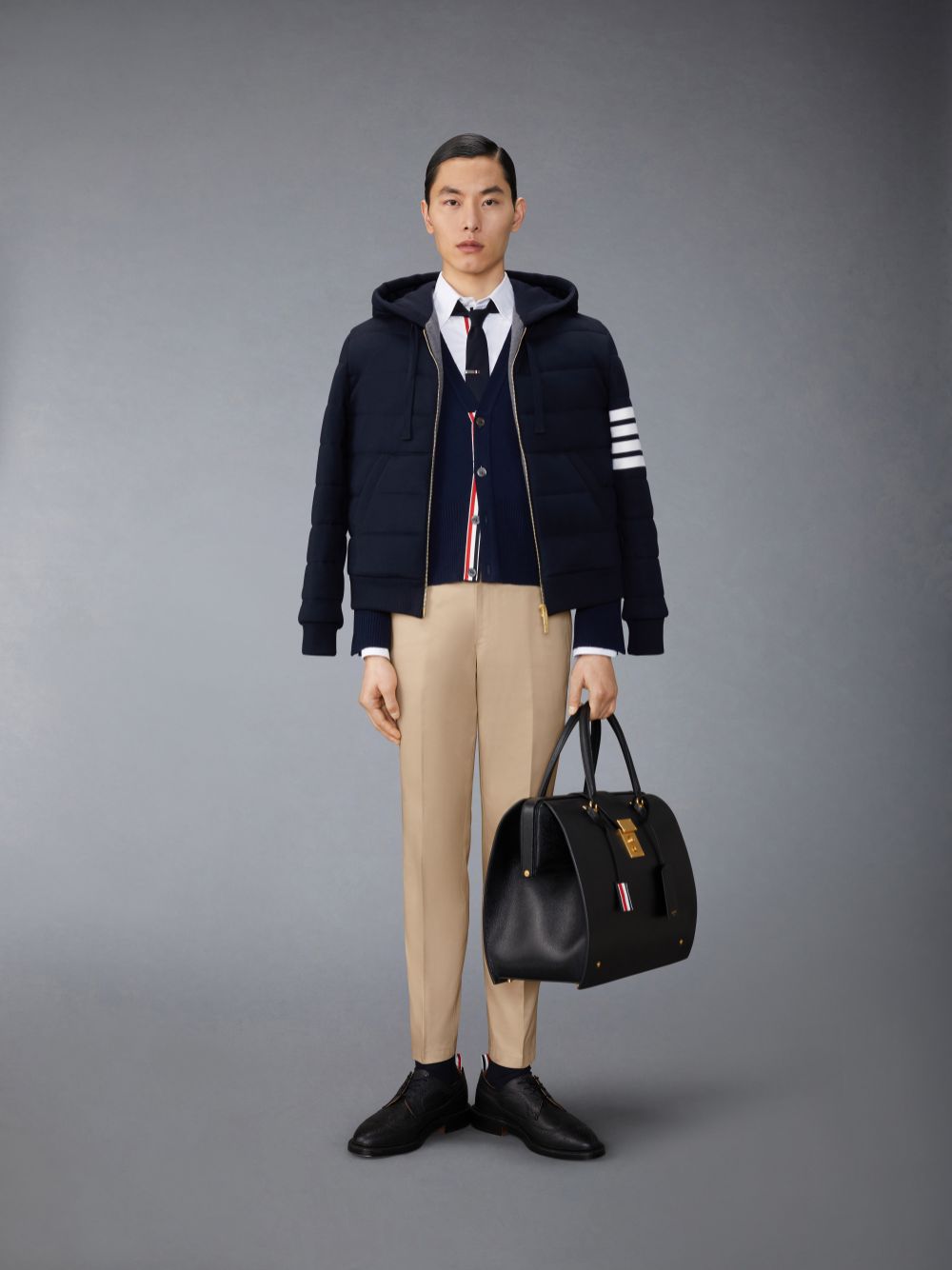 Thom Browne Merino Wool Jersey Stitch Padded 4-Bar Zip up Hoodie メンズ ジャケット 青 | RAN53I76950