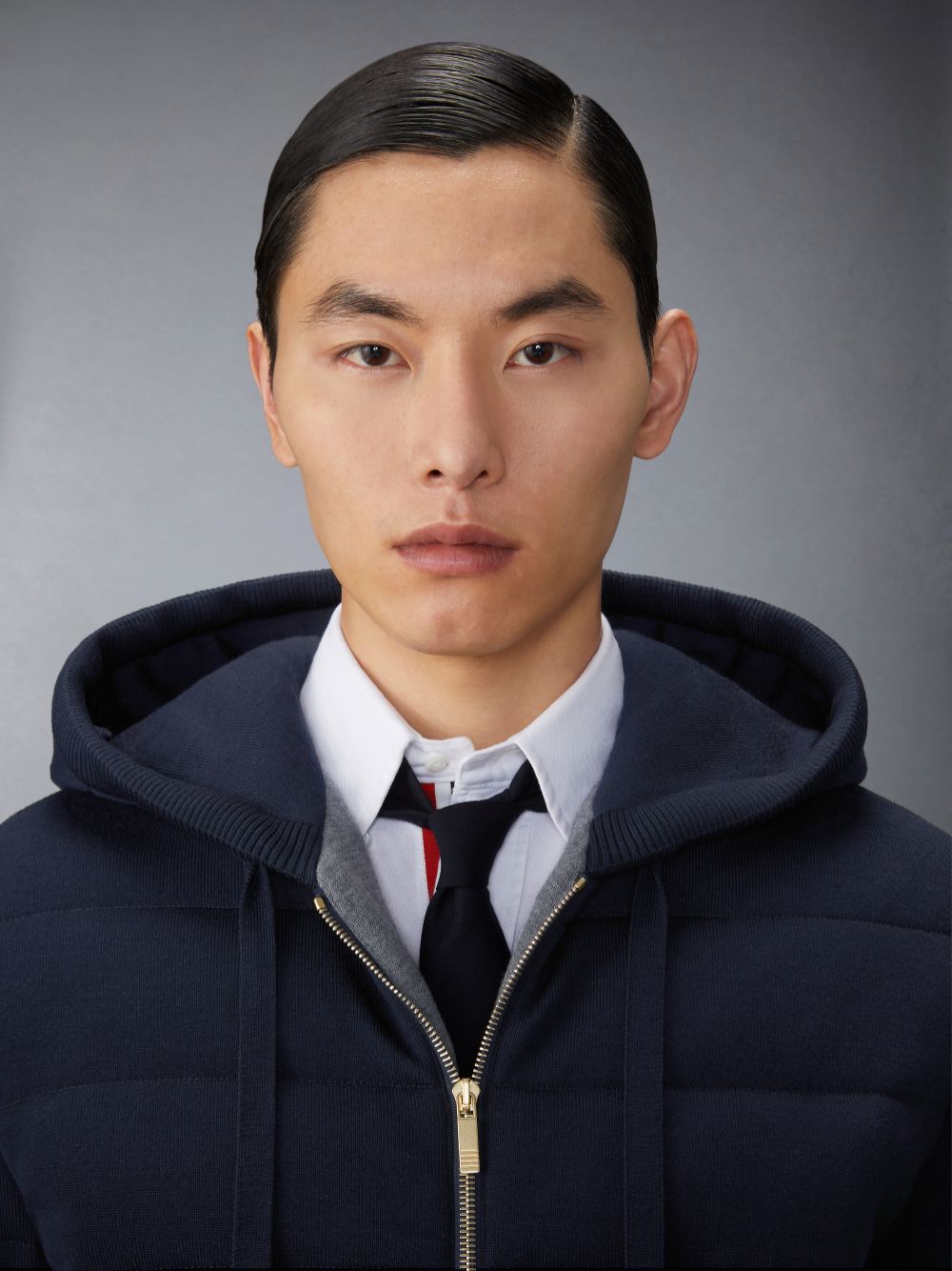 Thom Browne Merino Wool Jersey Stitch Padded 4-Bar Zip up Hoodie メンズ ジャケット 青 | RAN53I76950