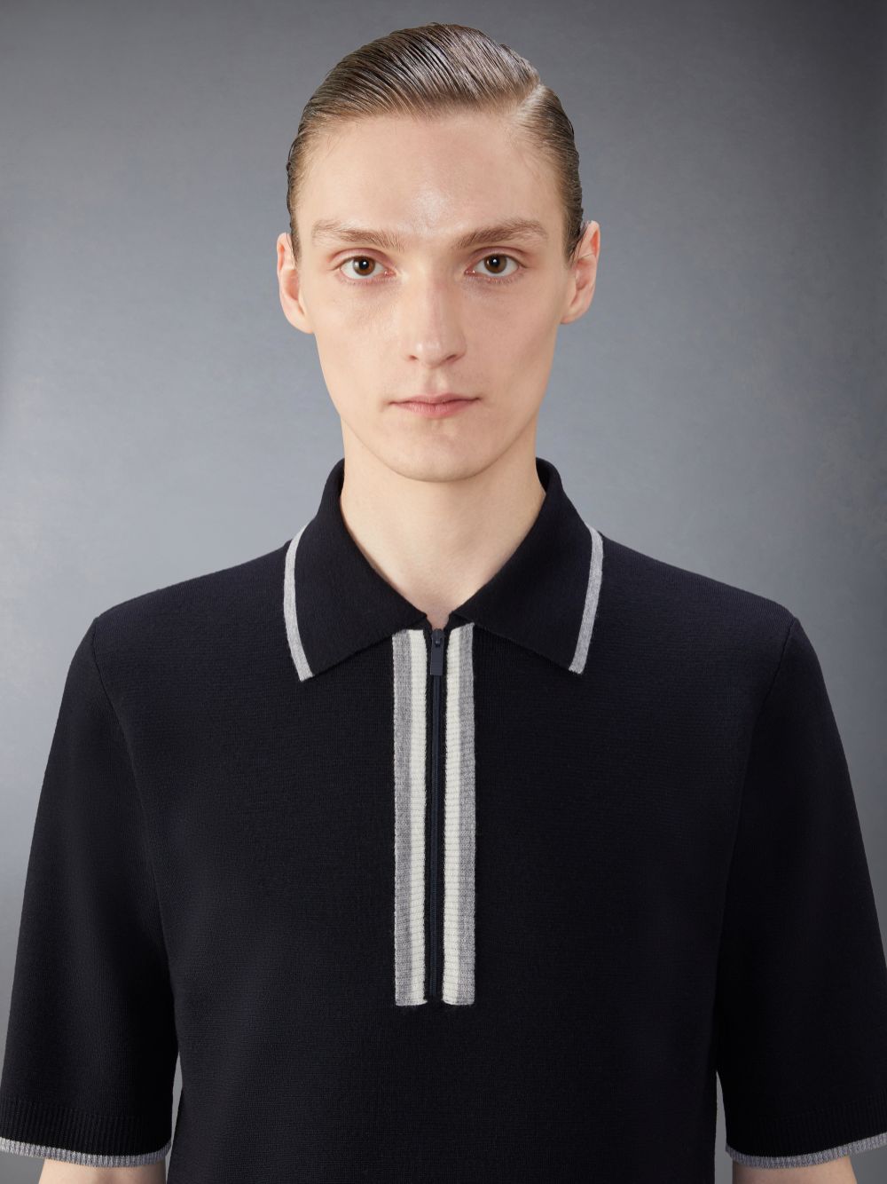 Thom Browne Merino Wool Milano Stitch Zip up メンズ ポロシャツ 青 | RQN41H62981