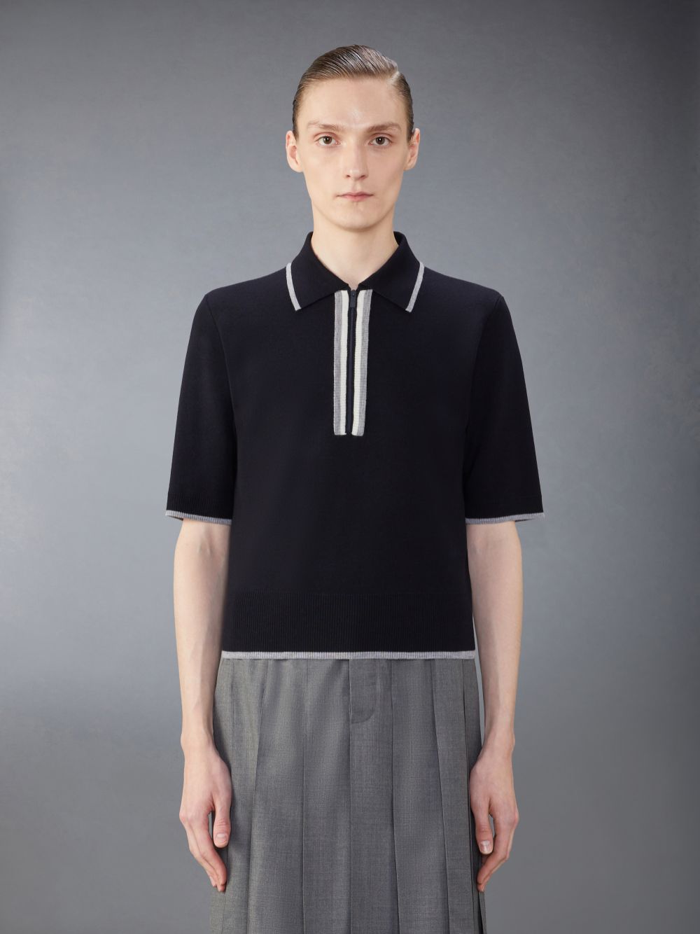 Thom Browne Merino Wool Milano Stitch Zip up メンズ ポロシャツ 青 | RQN41H62981