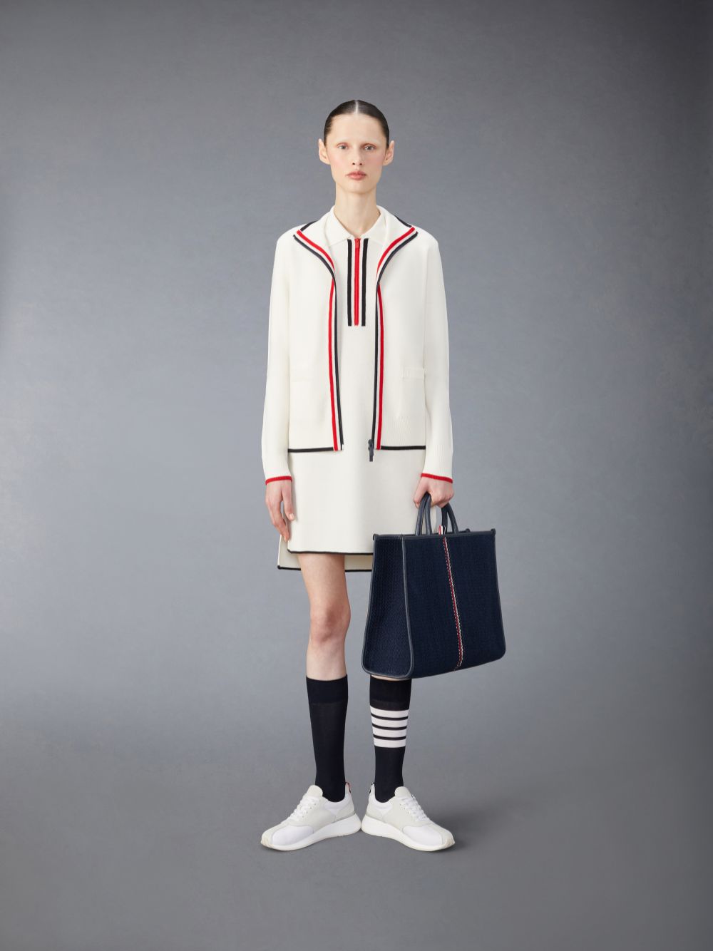 Thom Browne Merino Wool Milano Stitch Zip up Polo レディース ワンピース ベージュ | KSK82Q95381