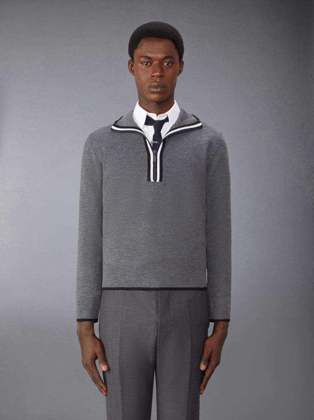Thom Browne Merino Wool Milano Stitch Zip up メンズ プルオーバー グレー | VEQ19C81664