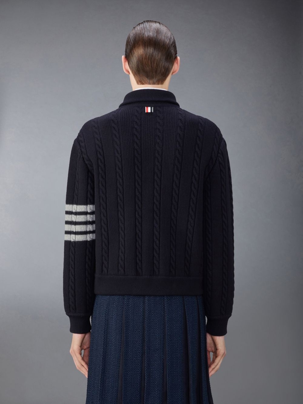 Thom Browne Merino Wool and Cotton 4-Bar Cable Bomber メンズ ジャケット 青 | NQU35J82349