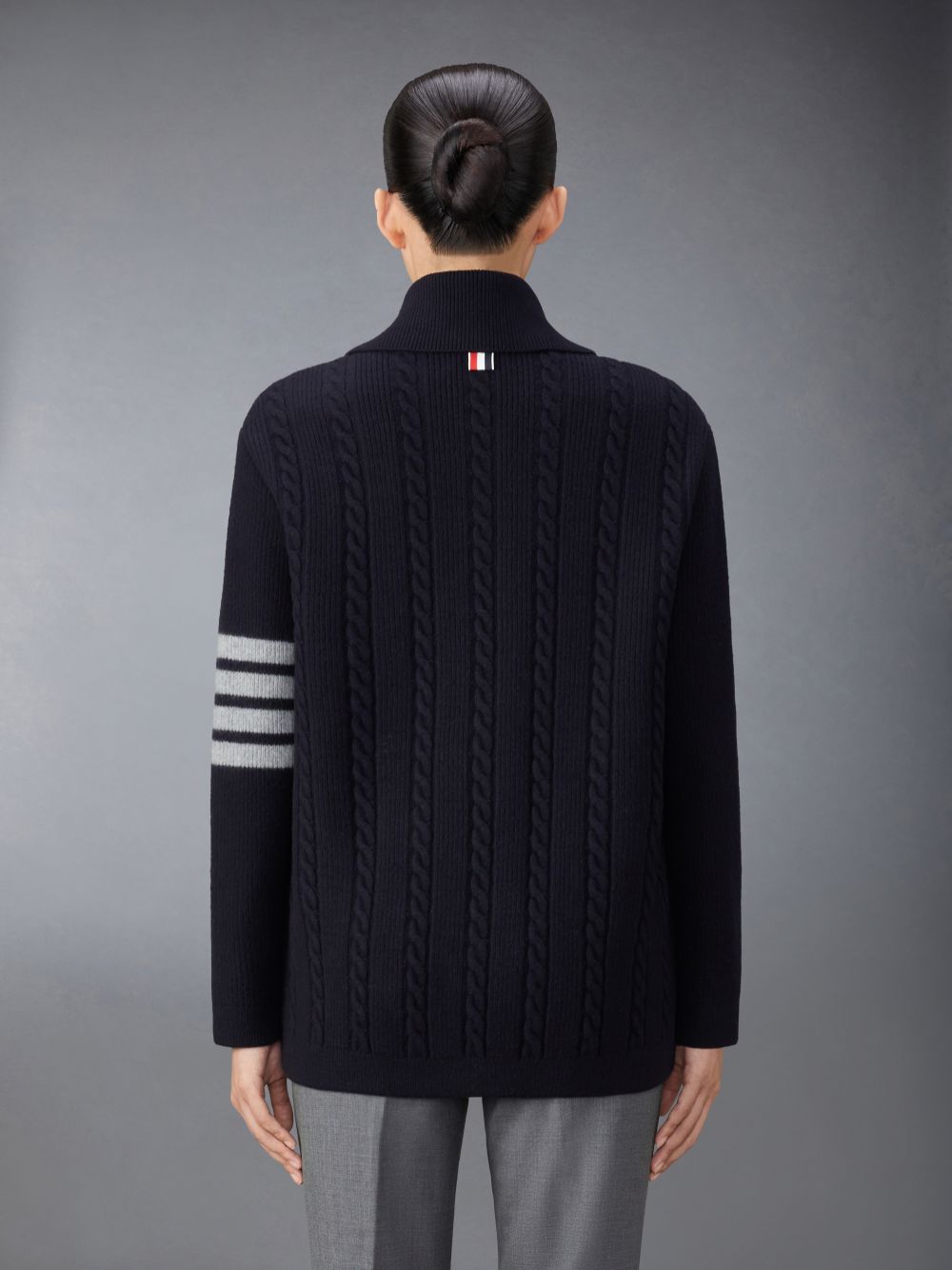 Thom Browne Merino Wool and Cotton 4-Bar Cable レディース コート 青 | DKF00V79631