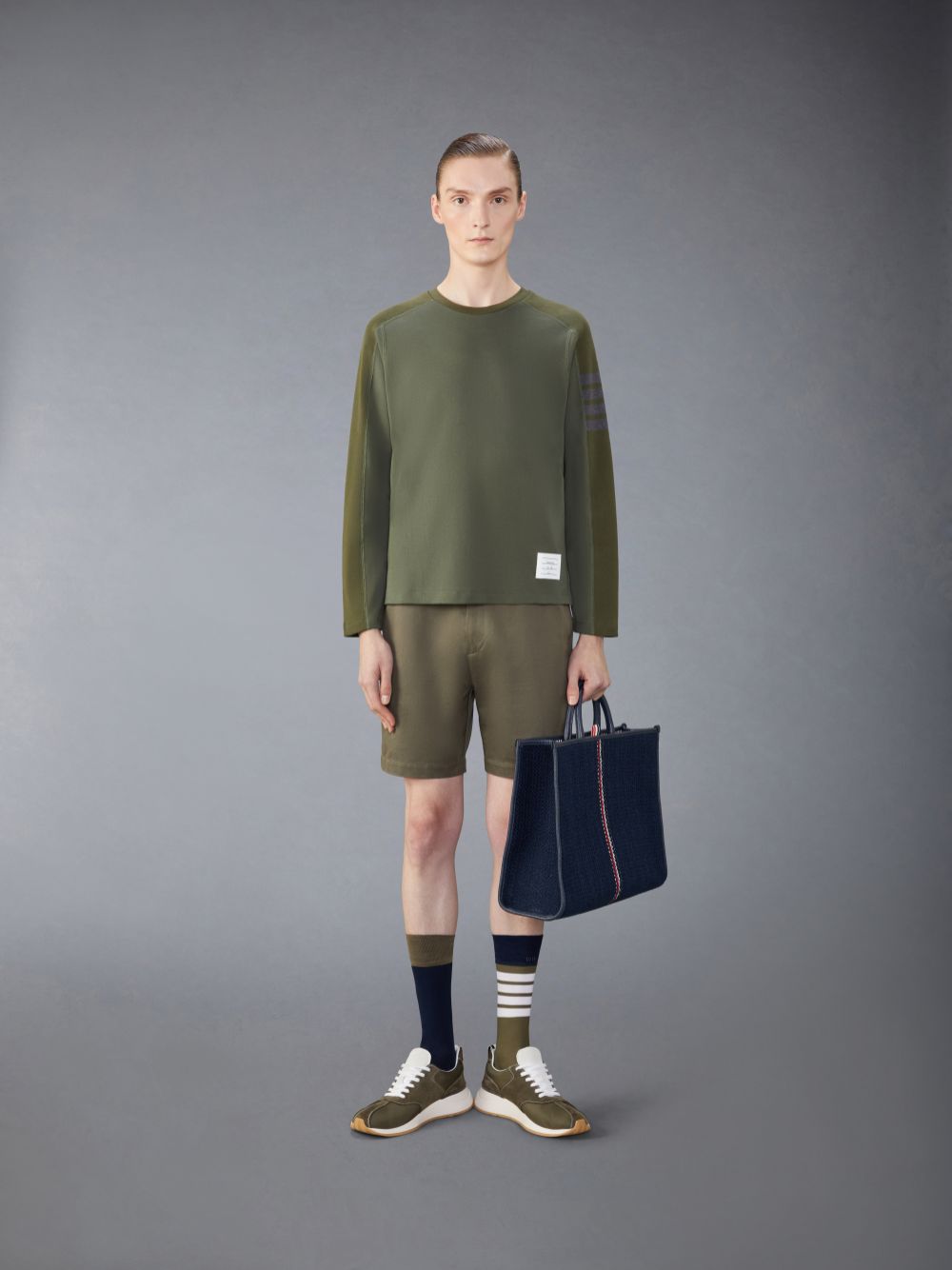 Thom Browne Milano Cotton 4-Bar メンズ Tシャツ 緑 | IDN01H43564