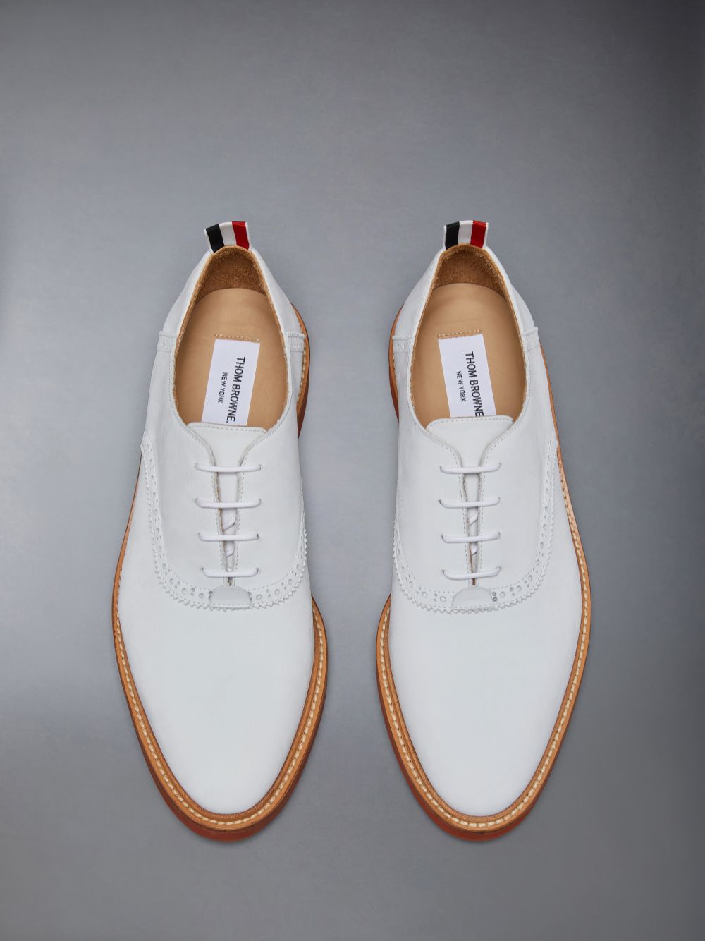 Thom Browne Nubuck Micro Sole Saddle メンズ オックスフォードシューズ 白 | TAT58Q21393