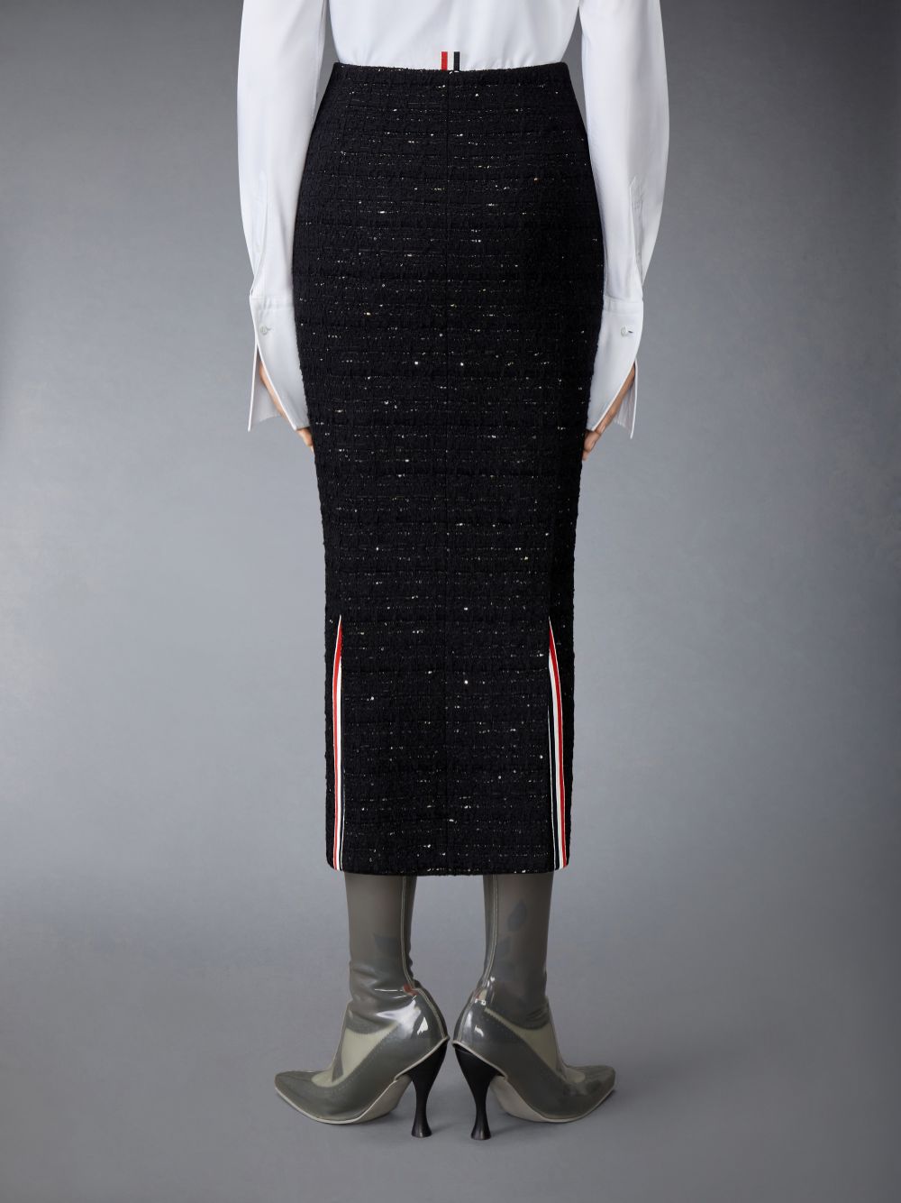 Thom Browne Organza Ribbon Tweed Low Rise Maxi Hobble レディース スカート 黒 | OUQ00V65835