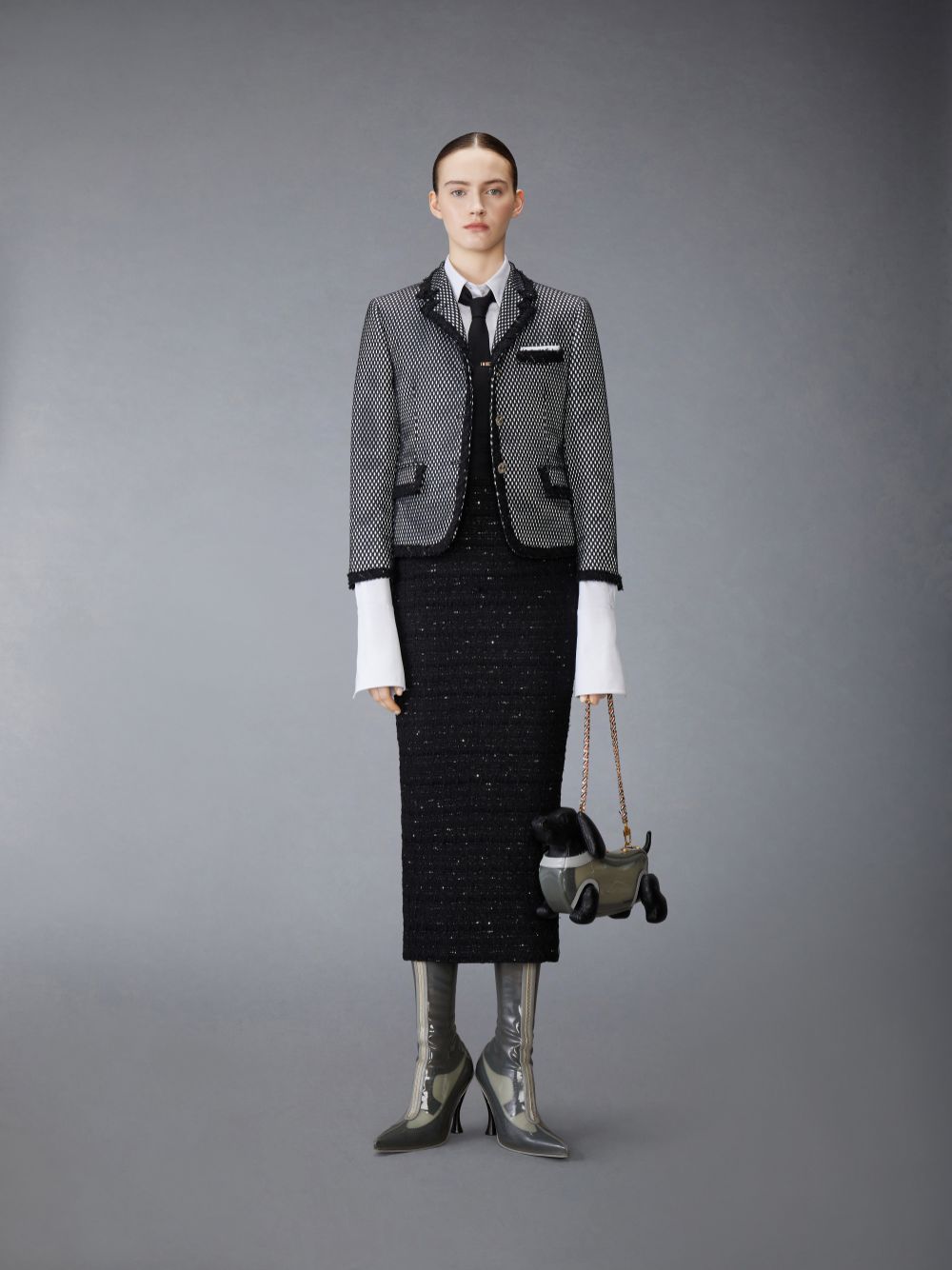 Thom Browne Organza Ribbon Tweed Low Rise Maxi Hobble レディース スカート 黒 | OUQ00V65835