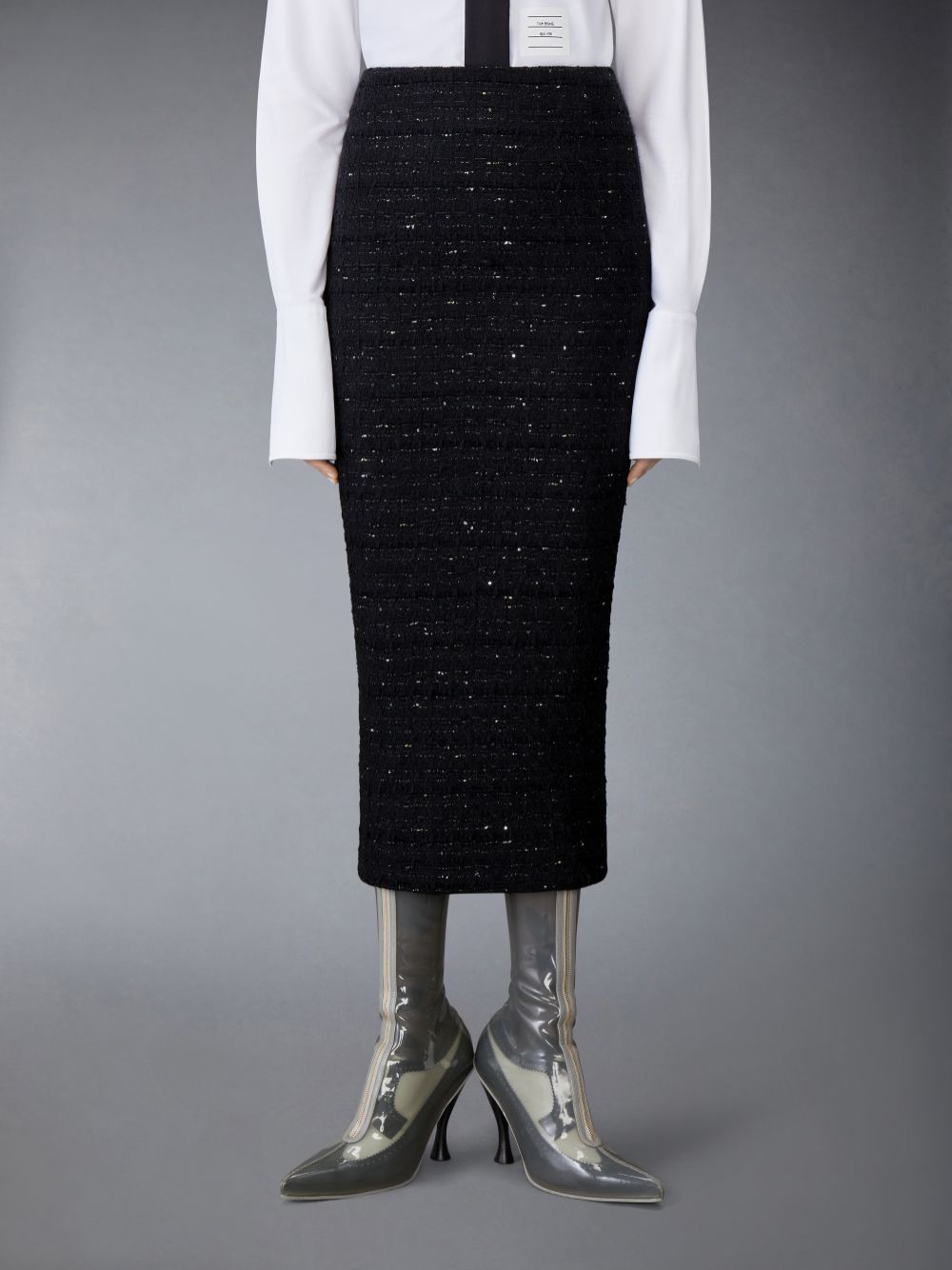 Thom Browne Organza Ribbon Tweed Low Rise Maxi Hobble レディース スカート 黒 | OUQ00V65835