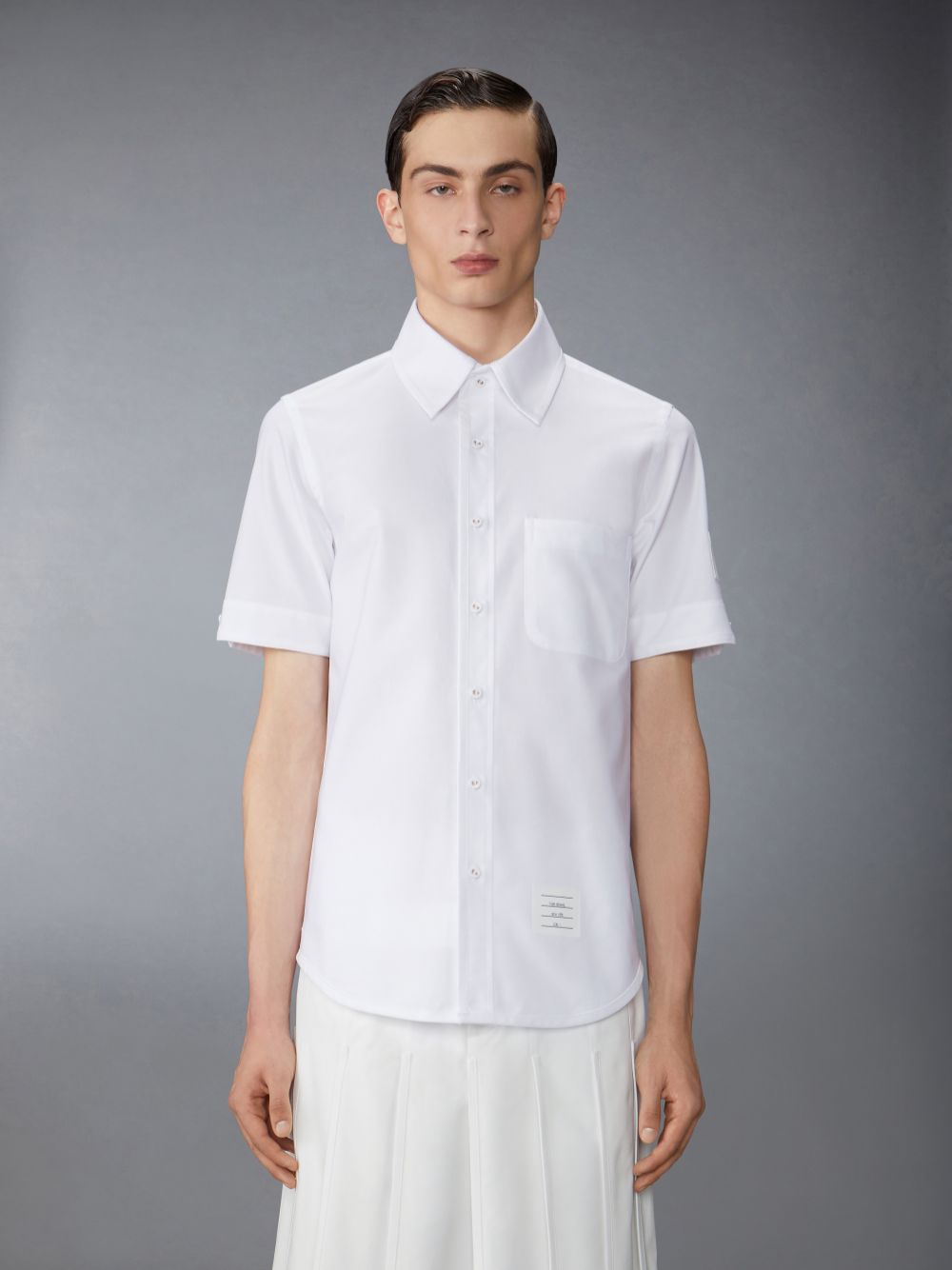 Thom Browne Oxford Self Tipping and Flag Patch メンズ シャツ 白 | NSY34M57108