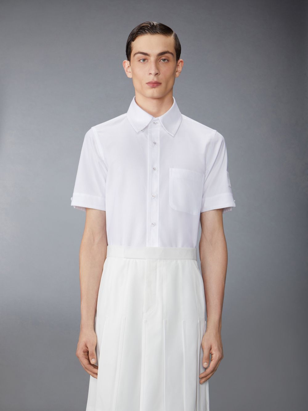 Thom Browne Oxford Self Tipping and Flag Patch メンズ シャツ 白 | NSY34M57108
