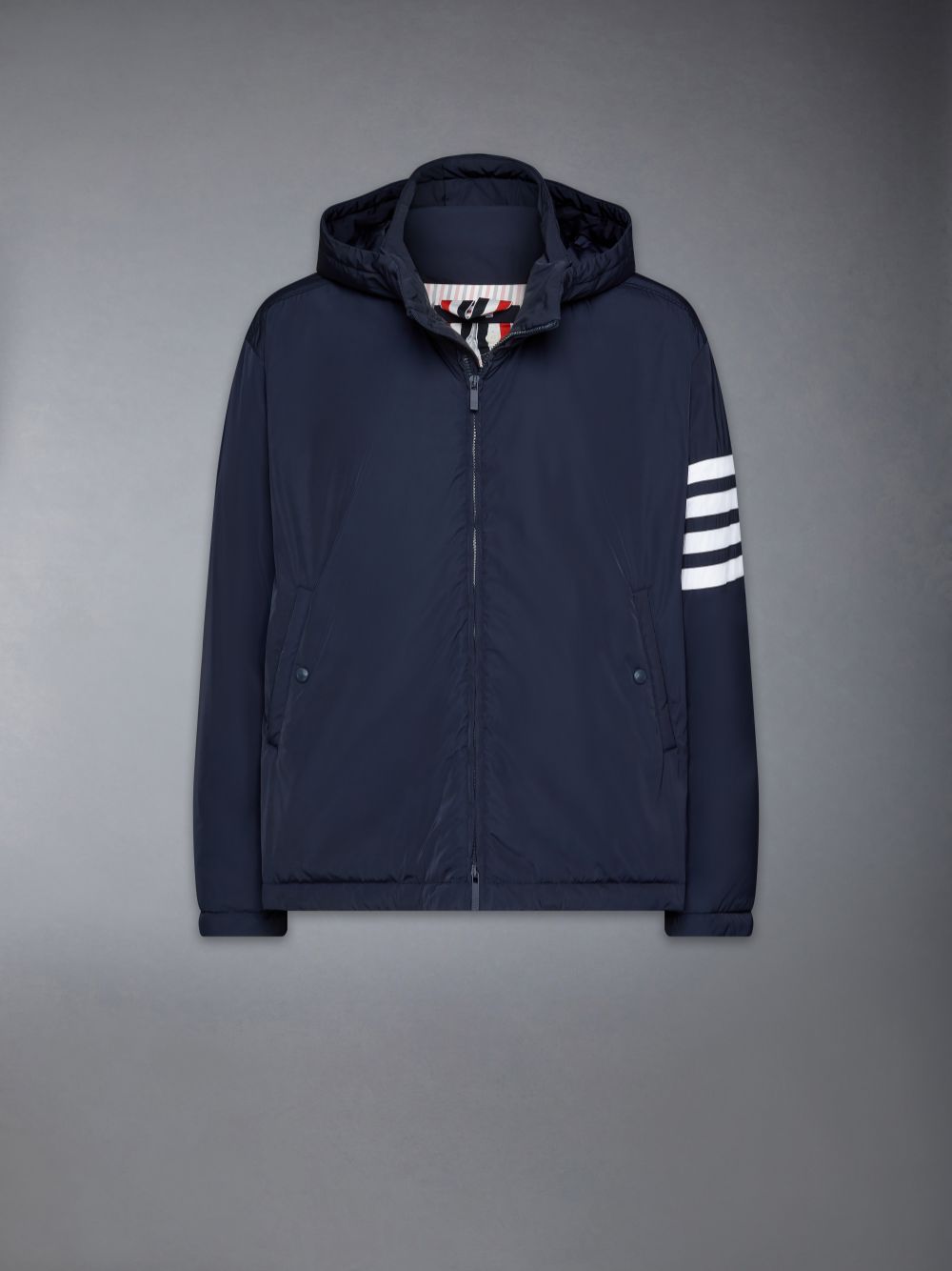 Thom Browne POLY TWILL 4-BAR DOWN FILL ZIP UP HOODED メンズ ジャケット 青 | CIU47A49342