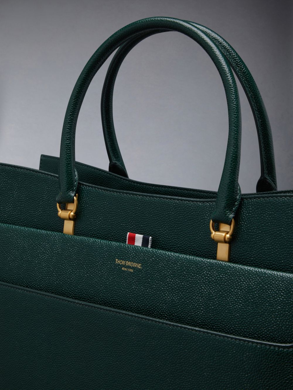 Thom Browne Pebble Grain Leather Large Duet メンズ トートバッグ 緑 | ZCA15S90260