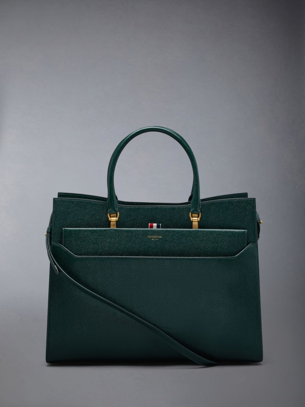 Thom Browne Pebble Grain Leather Large Duet メンズ トートバッグ 緑 | ZCA15S90260