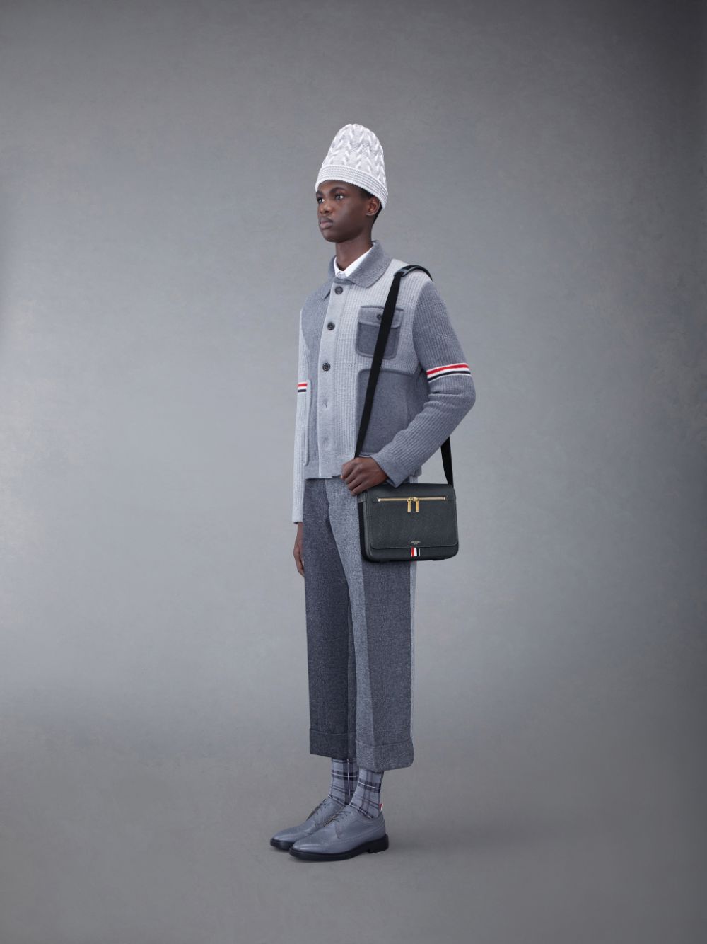 Thom Browne Pebble Grain Leather Reporter レディース ショルダーバッグ グレー | UBN23V81442