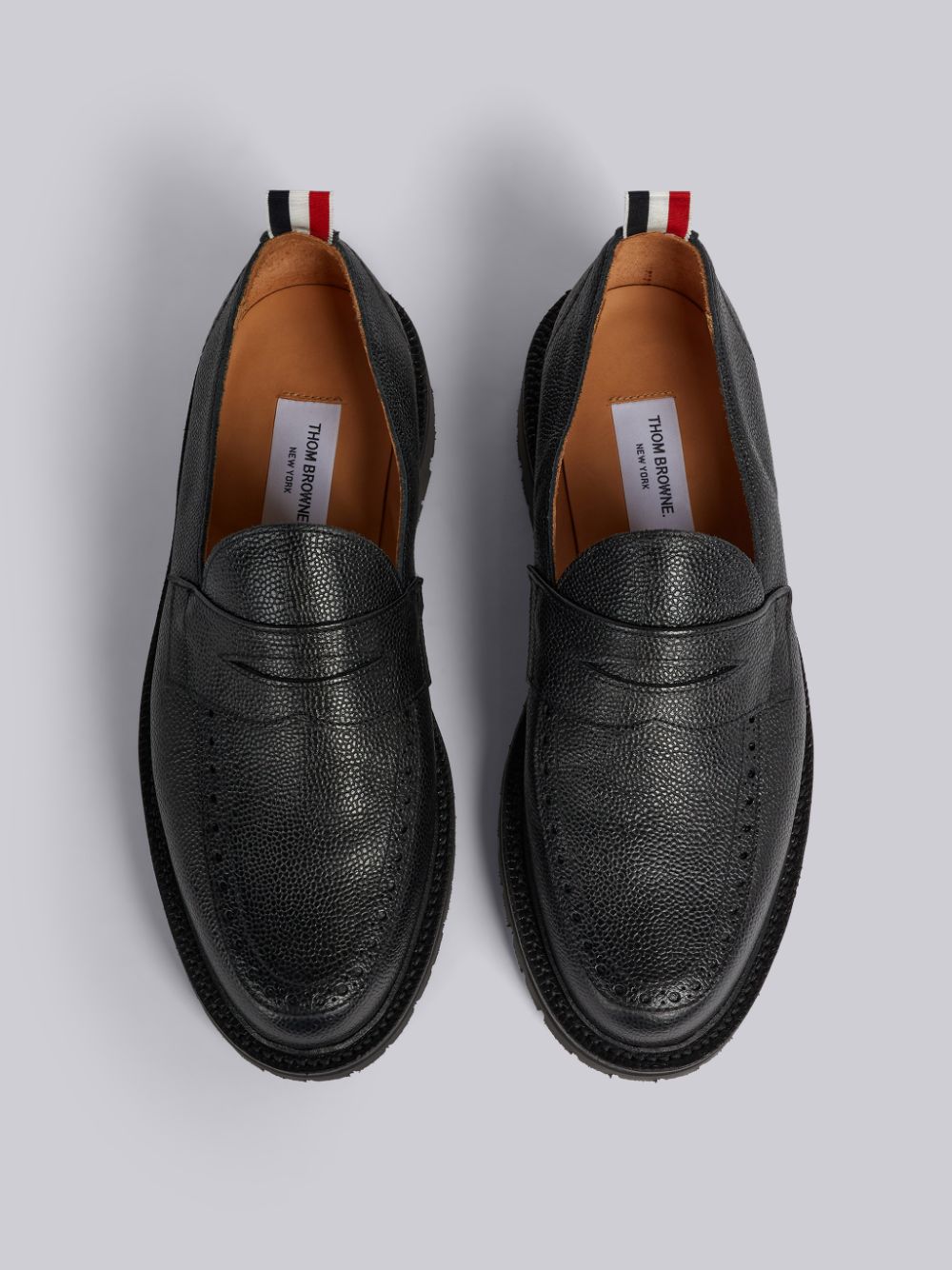 Thom Browne Pebble Grain Leather Rubber Commando Sole Classic Penny メンズ ローファー 黒 | IKX97E78881