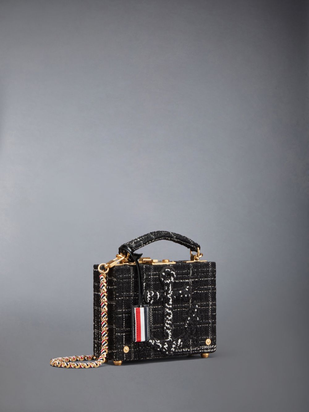 Thom Browne Plaid Ribbon Tweed Woven Chain Micro Attache Case レディース トートバッグ 黒 | PKE91Y06126