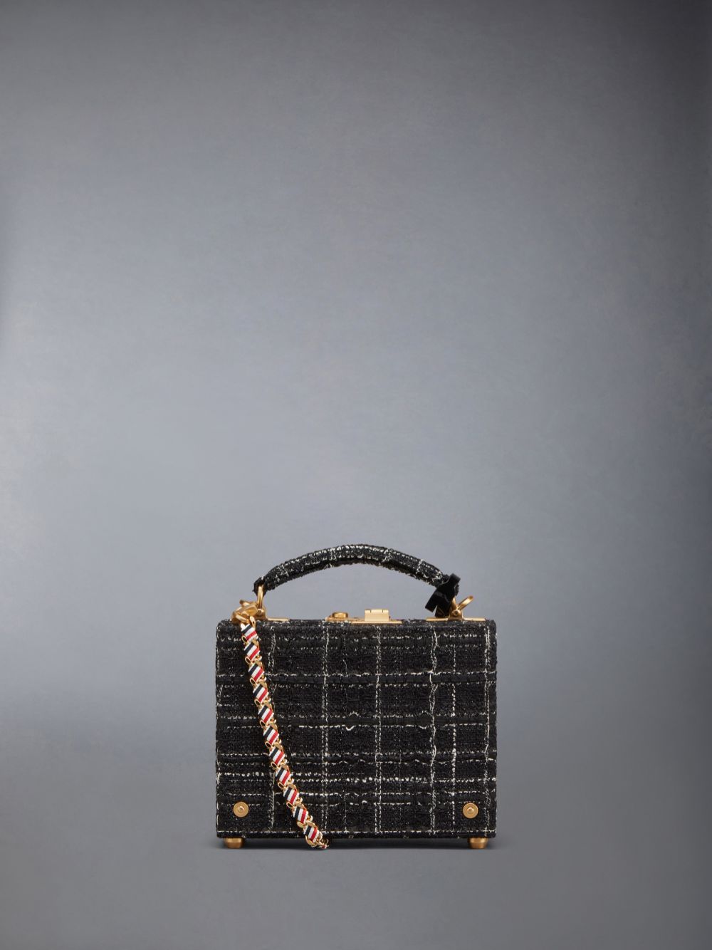 Thom Browne Plaid Ribbon Tweed Woven Chain Micro Attache Case レディース トートバッグ 黒 | PKE91Y06126