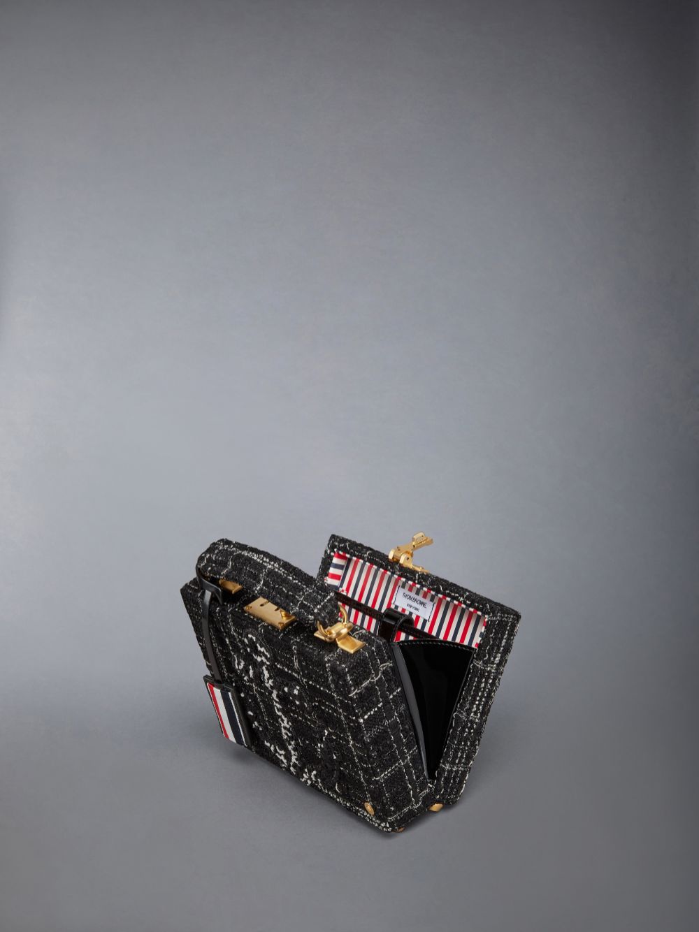 Thom Browne Plaid Ribbon Tweed Woven Chain Micro Attache Case レディース トートバッグ 黒 | PKE91Y06126