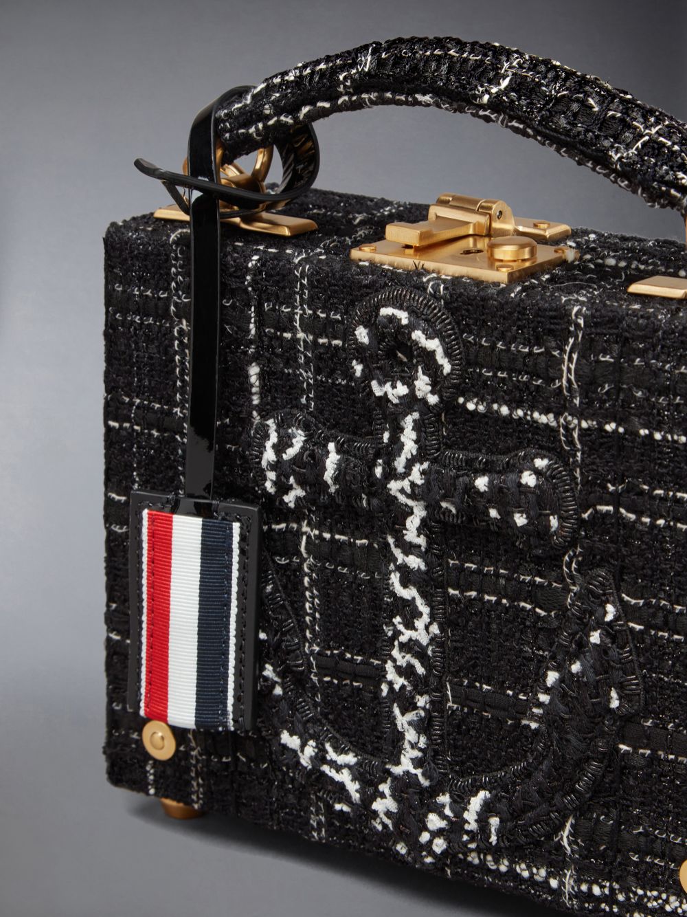 Thom Browne Plaid Ribbon Tweed Woven Chain Micro Attache Case レディース トートバッグ 黒 | PKE91Y06126