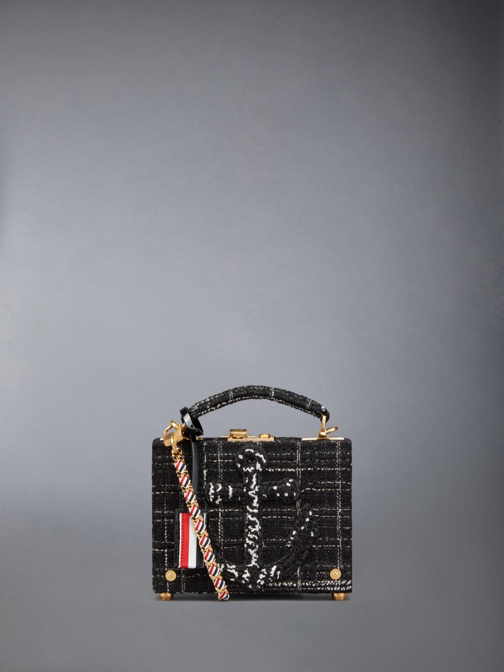 Thom Browne Plaid Ribbon Tweed Woven Chain Micro Attache Case レディース トートバッグ 黒 | PKE91Y06126