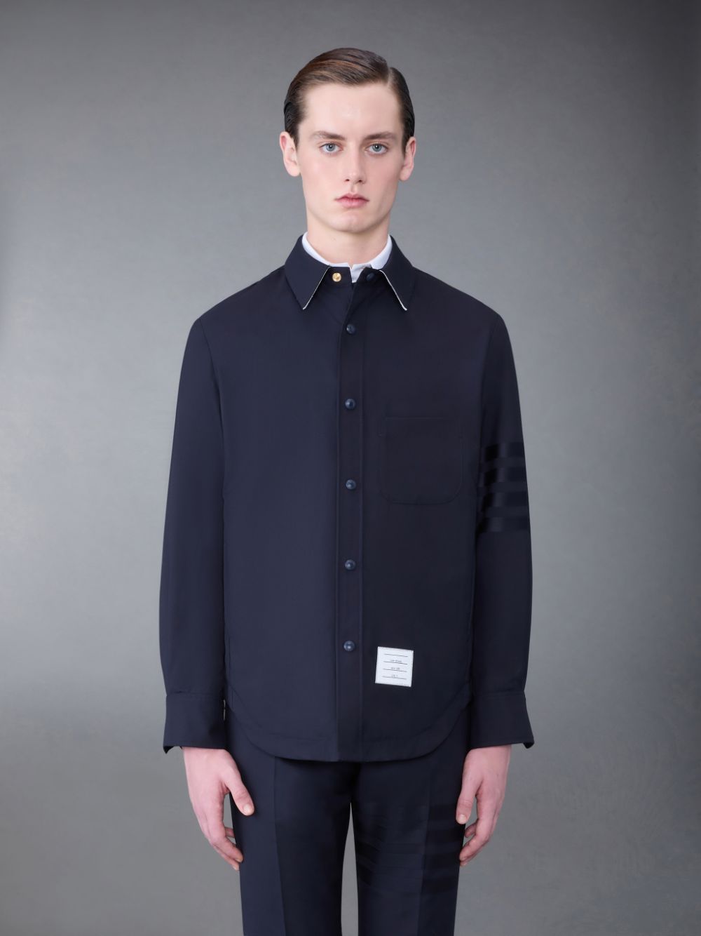 Thom Browne Plain Weave 4-Bar Jacket メンズ シャツ 青 | ZOB52N37715