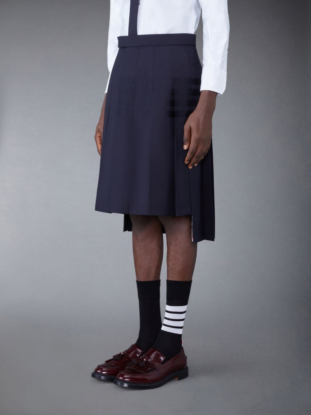 Thom Browne Plain Weave 4-Bar Knee Length Classic Pleated メンズ スカート 青 | WGR54M45166
