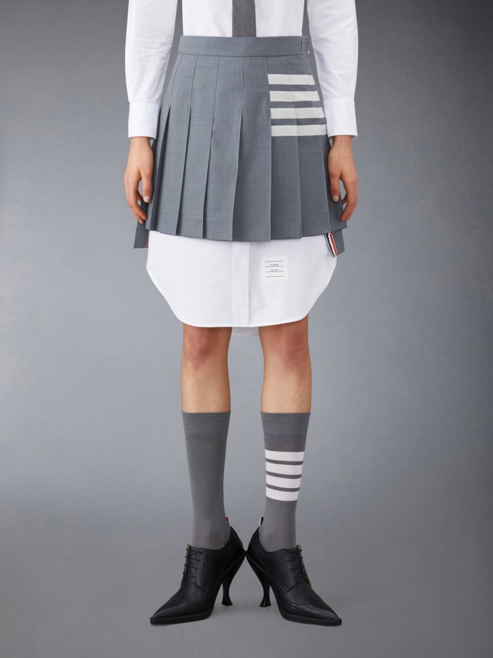 Thom Browne Plain Weave 4-Bar Pleated Mini レディース スカート グレー | TGL64Q81139