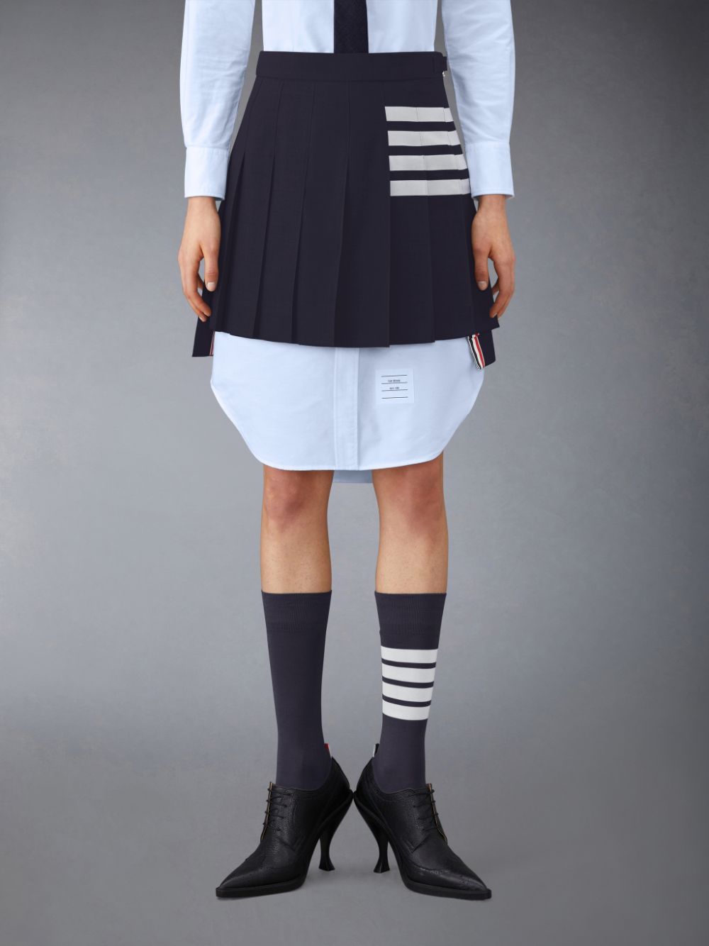 Thom Browne Plain Weave 4-Bar Pleated Mini レディース スカート 青 | CQM90Z23704