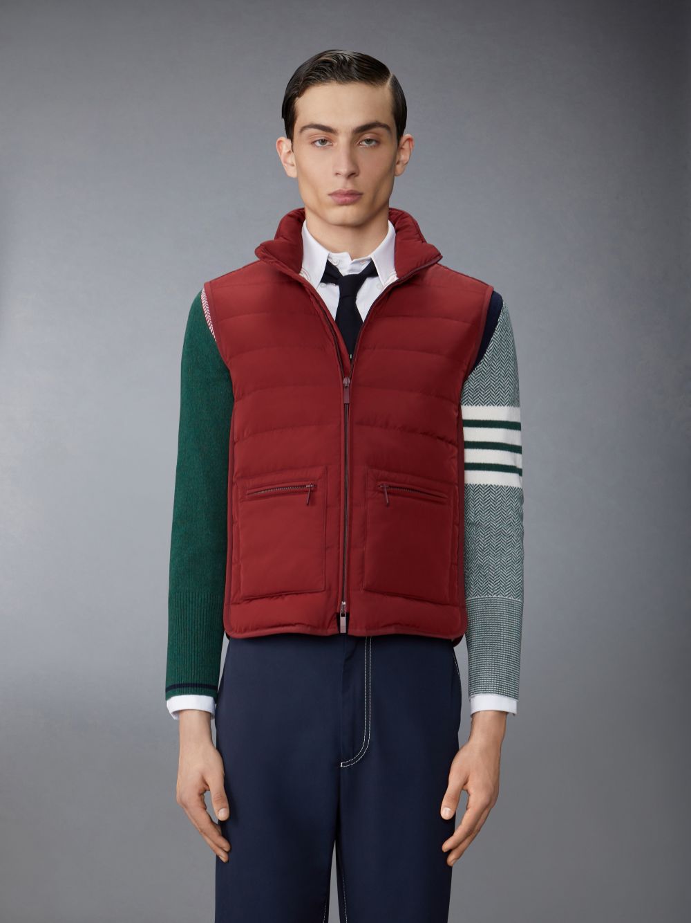 Thom Browne Poly Twill Down Fill 4-Bar Funnel Neck Knit Panel メンズ ベスト 赤 | FAQ46D29250
