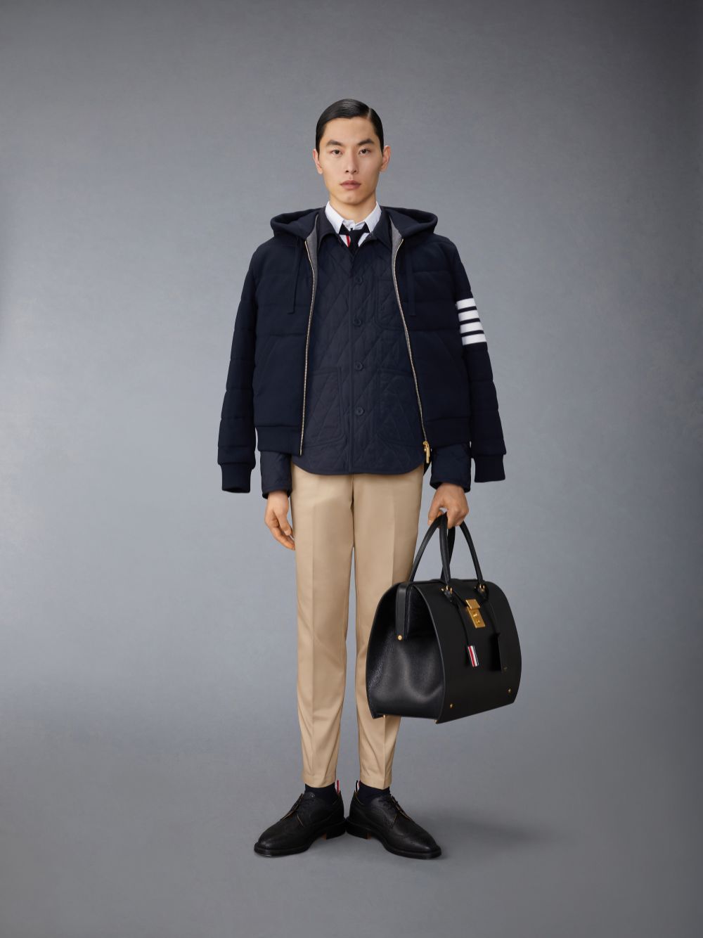 Thom Browne Poly Twill Quilted Applied Pockets and Self Tipping Shirt メンズ ジャケット 青 | JAN98U53332