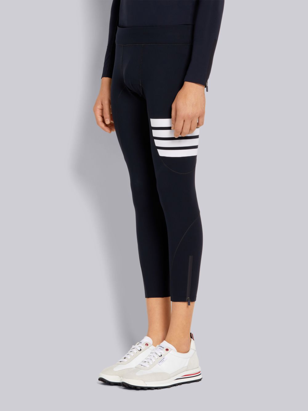 Thom Browne Polyamide Stretch Interlock 4-Bar Stripe Compression メンズ タイツ ネイビー | QNN39E43058