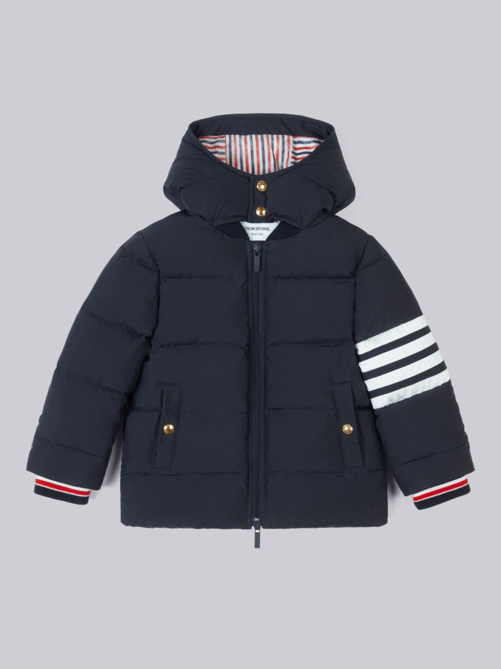 Thom Browne Ripstop Downfilled Hooded 4-Bar ボーイ パーカージャケット ネイビー | GWJ56Z06837