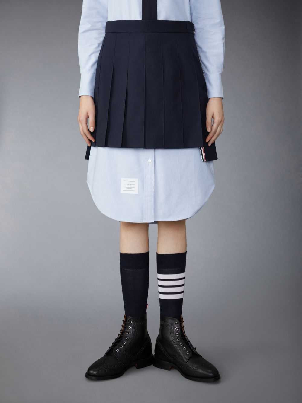 Thom Browne School Uniform Plain Weave Grosgrain Stripe Dropped Back Pleated Mini レディース スカート ネイビー | SXG48I92228