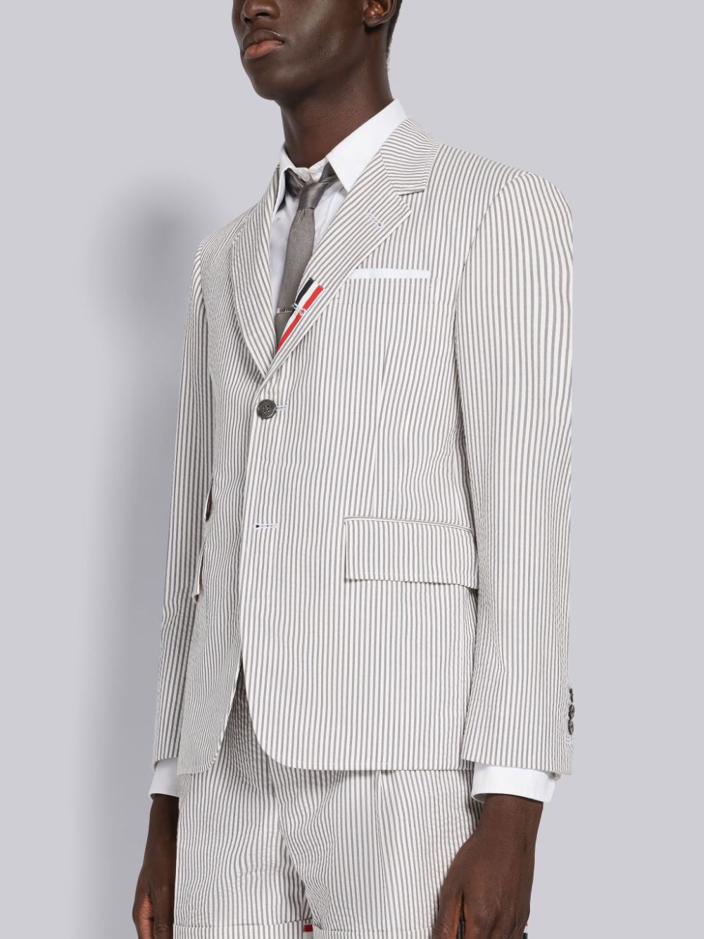 Thom Browne Seersucker Grosgrain Placket Sport メンズ コート グレー | CFP80I95490