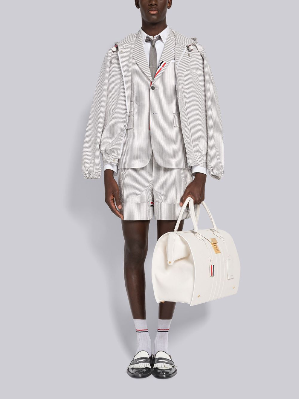 Thom Browne Seersucker Grosgrain Placket Sport メンズ コート グレー | CFP80I95490