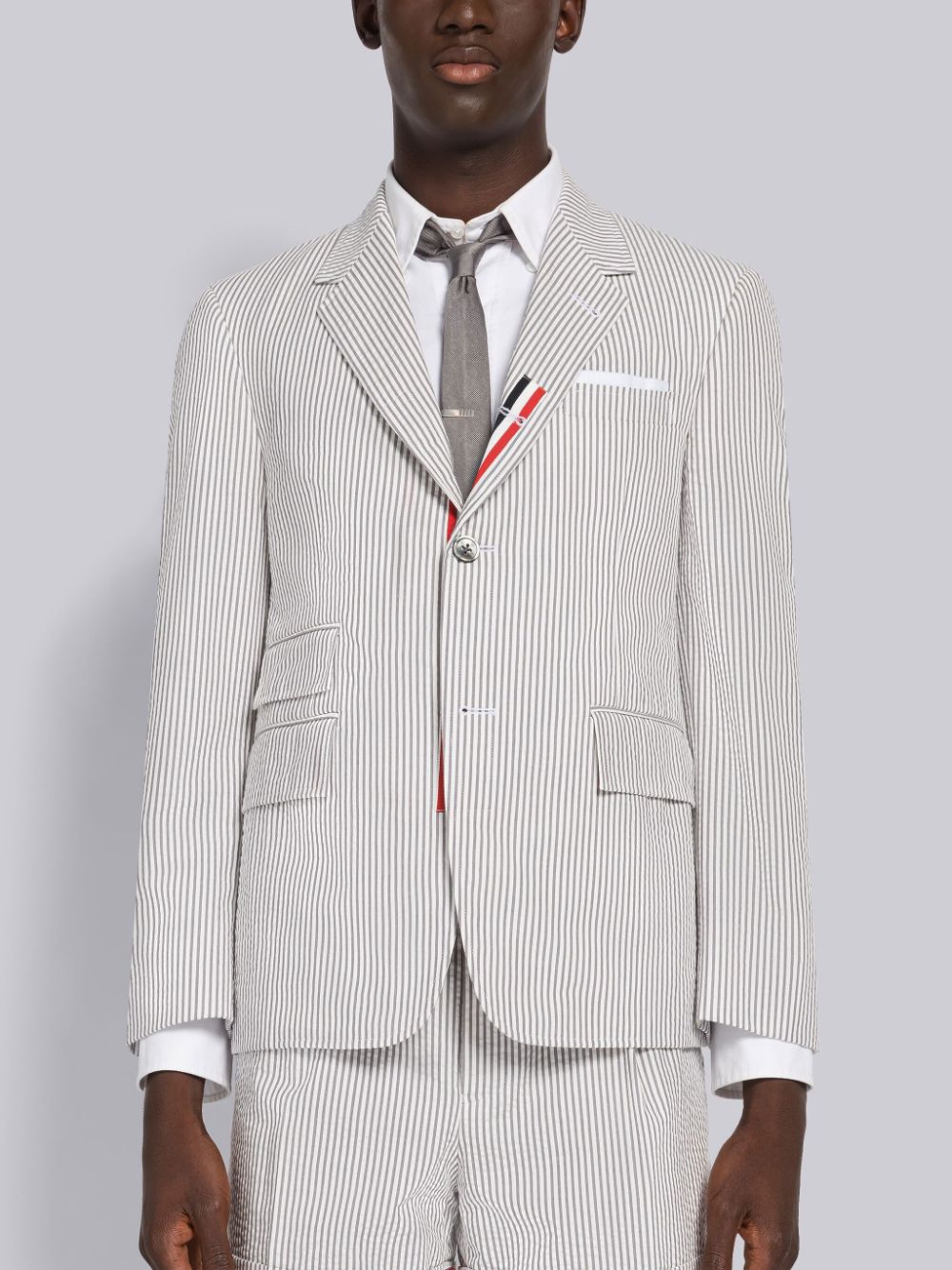 Thom Browne Seersucker Grosgrain Placket Sport メンズ コート グレー | CFP80I95490